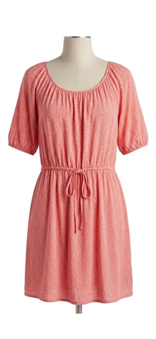 Old Navy Soft Jersey Dress Medium Coral Floral Drawstring Waist Mini Casual